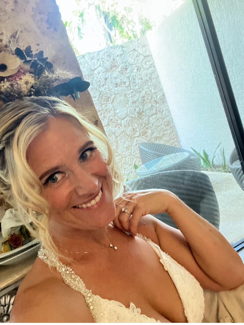 Elegant White Lace Halter Bridal Gown - Picture 16 of 17